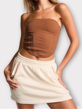 Victoria’s Secret Pink The Cinched Cotton Strapless Corset Top Brown Ribbed NWT